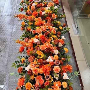 Burnt Orange Bronw Autumn Fall Wedding Flower Row Runner, Aisle Runner Flower, Flower Arch, Wedding Stair Decor, Flower Garland Arch Decor