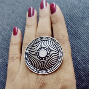 Oxidized Silver Ring: Handcrafted Adjustable Tribal Statement Piece
