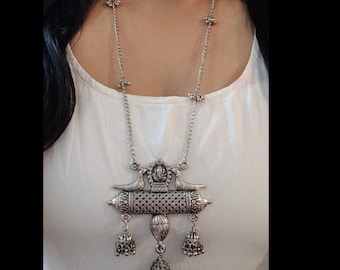 Silver Temple Necklace: Indian Deity Pendant, Ethnic Jewelry