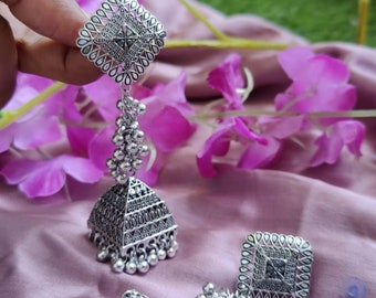 Oxidized Silver Jhumka Earrings: Handcrafted Indian Dangle Jewelry