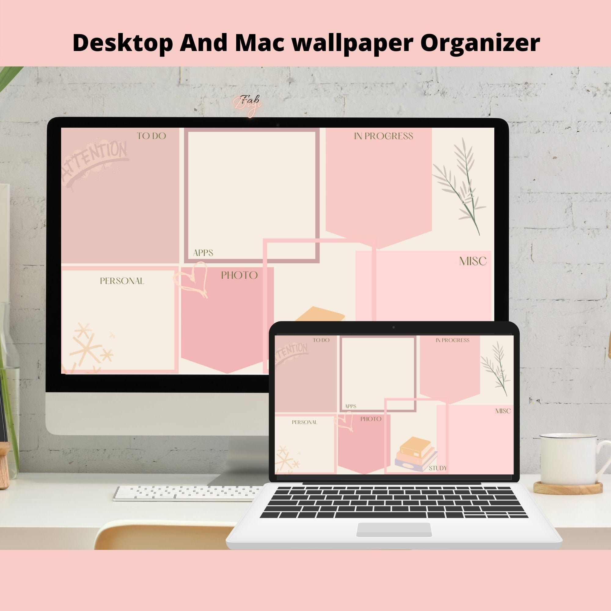 Productivity Pink Desktop Organizer Wallpaper Student Wallpaper Organizer,  , MacBook Organization Background, One Free Wallpaper, 