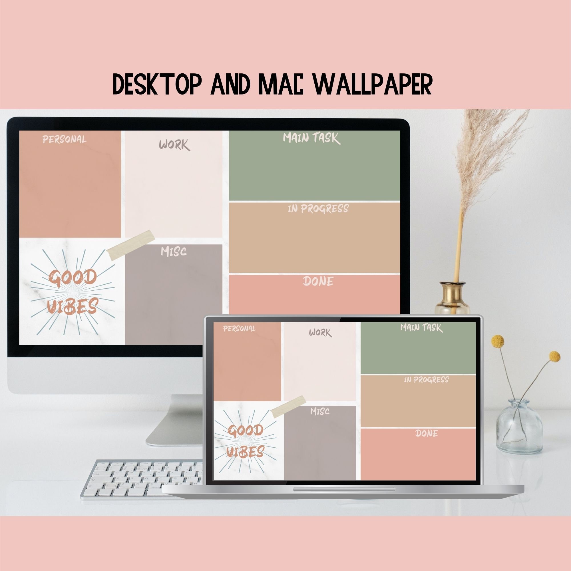 Productivity Pink Desktop Organizer Wallpaper Student Wallpaper Organizer,  , MacBook Organization Background, One Free Wallpaper, 
