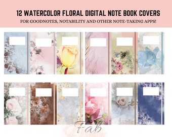 12 Watercolor Digital Notebook Covers | Watercolor Art Goodnotes Cover IPad & Tablet | Digital Notebook Cover | Digital Planner Cover