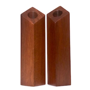 Unique Mid Century Modern Teak Candleholder Set