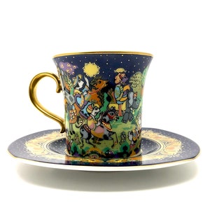 Vintage 1997  Bjørn Wiinblad Rosenthal Studio Line Christmas Cup & Saucer Danish Modern MCM