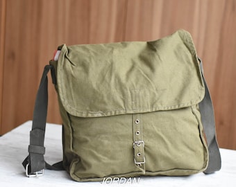 NUNCA UTILIZADO = Bolso militar vintage raro, bolso del ejército, bolso mensajero de lona de algodón verde, bolso bandolera, bolso escolar, bolso unisex, regalo para él