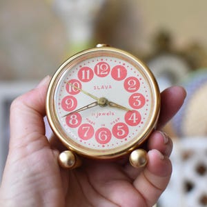 Rare Old Soviet alarm working Clock/Mechanical clock//Desk alarm clock Slava//Vintage table clock//made in USSR un 1960s/Russian Alarm Clock