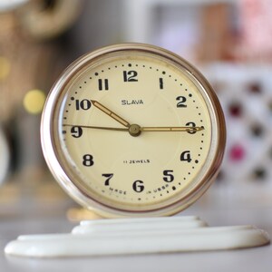 Rare Old Soviet alarm working Clock/Mechanical clock//Desk alarm clock Slava//Vintage table clock//made in USSR un 1960s/Russian Alarm Clock