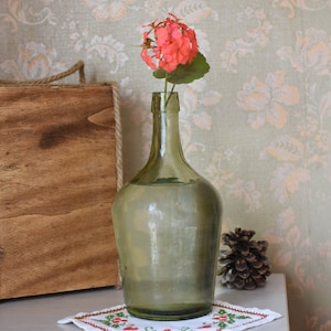 Vintage Large Green Glass Demijohn 3,5 liters//wine Demijohns/French glass demijohn carboy wine bottle/Antiq Wine DemiJohn/Rare Uniquе Vase