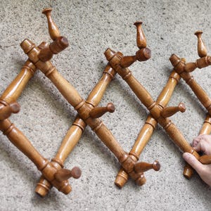 Perchero de acordeón // Perchero de acordeón de madera francés vintage // Decoración rústica de casa de campo // Decoración de cocina vintage // Decoración rústica de casa de campo / Perchero antiguo