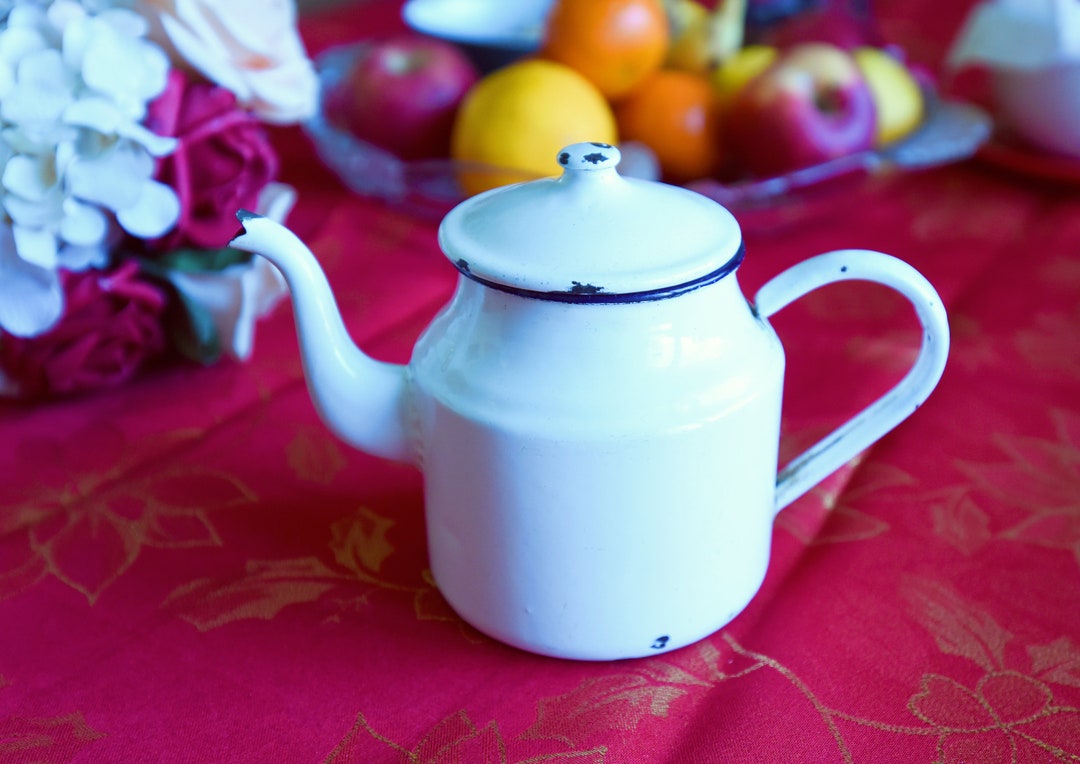 Vintage Blue Enamel Teapot/rustic Tea Kettle//farmhouse Decor/vintage