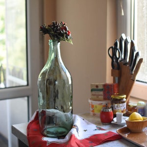 Vintage green Glass Demijohn 3 liters/Art Vase/Decanter/French glass demijohn carboy wine bottle/Rare Uniquе Vase//Green glass wine bottle//