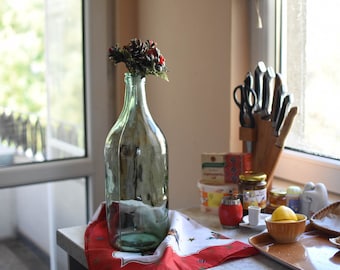 Vintage green Glass Demijohn 3 liters/Art Vase/Decanter/French glass demijohn carboy wine bottle/Rare Uniquе Vase//Green glass wine bottle//