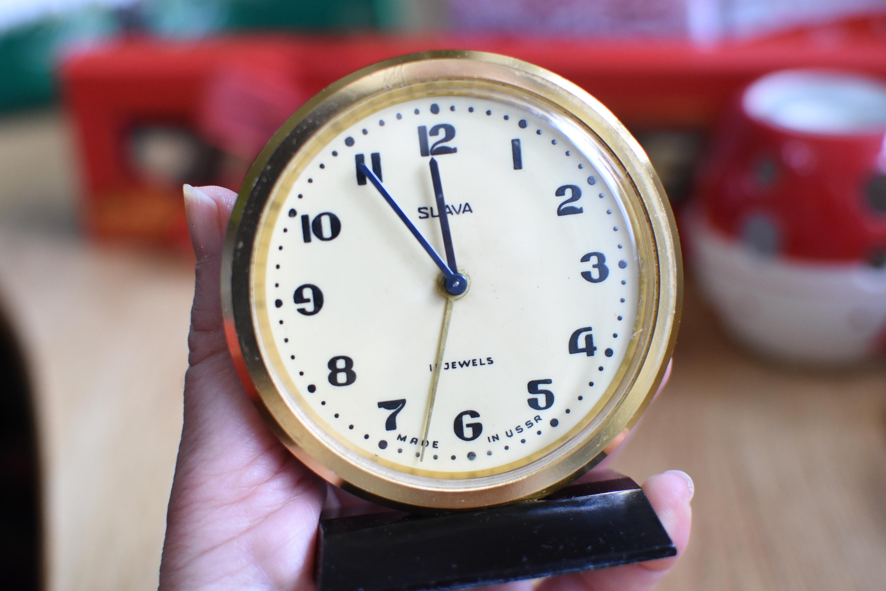 Rare Old Soviet alarm working Clock//Mechanical clock//Desk alarm clock Slava//Vintage table clock//made in USSR un 1960/Russian Alarm Clock