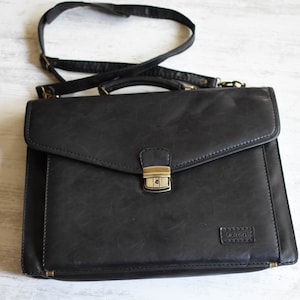 Bolso de negocios grande-Maletín de cuero para hombre-Bolso tipo cartera-Bolso de documentos de cuero-Bolso mensajero para hombre-Portadocumentos-Bolso mensajero negro