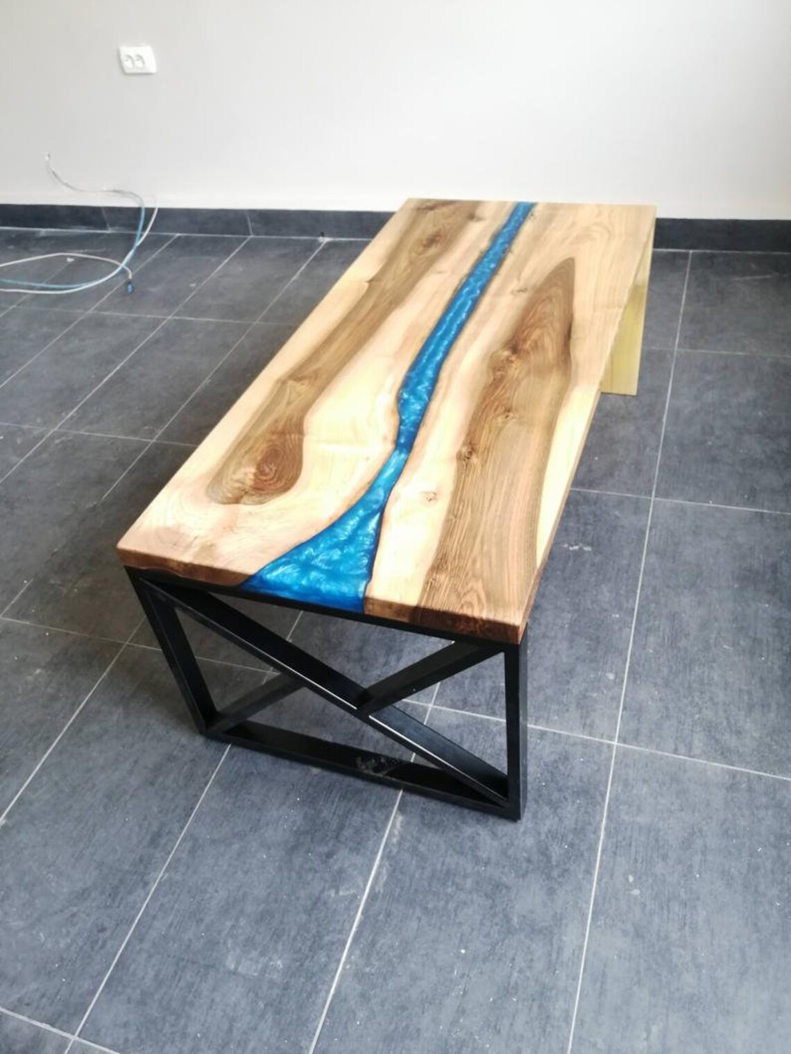 Waterfall River Table Made of Walnut Wood and Blue Epoxy Resin Blue ...