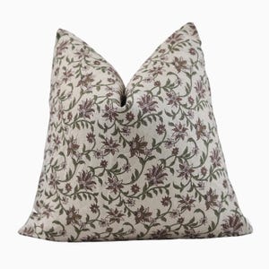 Brown Floral Linen Pillow Cover, Neutral Designer Throw Pillow, Spring Cushion Cover, Beige and Brown Pillow, Linen Sofa Pillow Decor