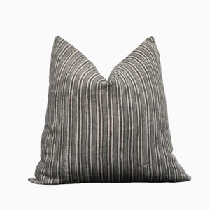 Slate Grey linen pillow cover, Blue and Grey stripe Pillow Covers, Grey throw pillow, Stripe throw pillows, Gray linen stripe pillow