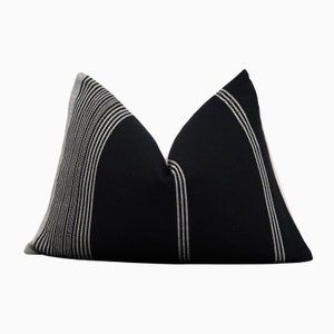 Lumbar Black Stripe Woven Pillow Cover, Black Lumbar Pillow Covers, Designer Striped Throw Pillows, Black and White Stripe Throw Pillow