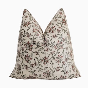 Neutral Spring Pillow, Brown Floral Linen Pillow Cover, Beige Green and Dusty Rose Pillow, Farmhouse Pillows, Boutique Pillows