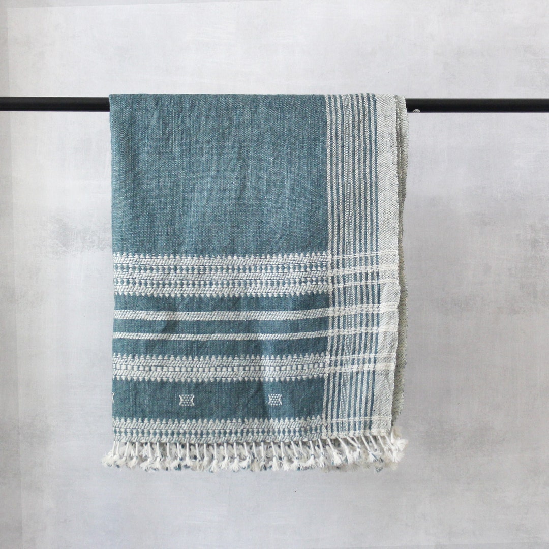 Blue Green Throw Blanket Vintage Indian Wool Blanket Etsy