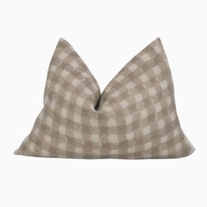 Cream Taupe Plaid Linen Pillow Cover, Woven Checked Lumbar Cushion, Natural Linen Throw Pillow, Modern Farmhouse Sofa Decor