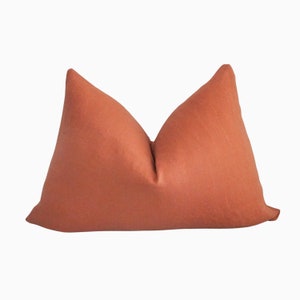 Modern Rustic Terra Cotta Lumbar Pillow - Linen Bauhaus Industrial Pillow Cover