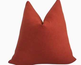 Burnt Orange Pillow Cover | Rust Linen | Hollywood Regency Red Orange Linen Pillow | Throw Pillow Covers