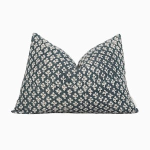 Lumbar Blue Linen Pillow Cover, Navy Blue Pillow Covers, Boho Throw Pillow, Blue and White Throw Pillows, Navy Blue Bedroom Pillow