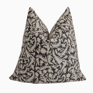Black and Brown Pillow | Designer Floral Black Noire on Natural Linen Pillow Cover | Boho Pillow | Decorative Throw Pillow | Floral pillow
