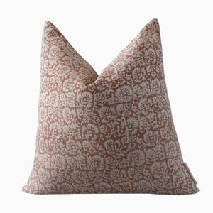 Blush Floral Rust Linen Pillow Cover, Mauve Floral Throw Pillow, Muted Rust Floral Decor, Summer Rustic Pillow, Rustic Linen Cushion