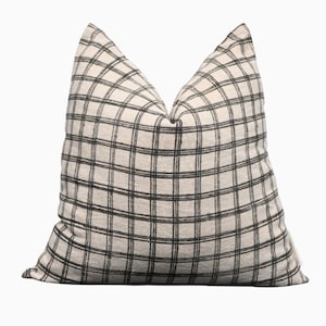 Beige and Black Striped Linen Pillow Cover Modern Farmhouse Throw Pillow Natural White Plaid Cushion for Living Room or Bedroom Decor