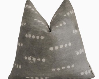 Housse de coussin en lin gris, blanc sur gris, coussins abstraits épais, coussins gris moderne à pois blancs, housse de canapé