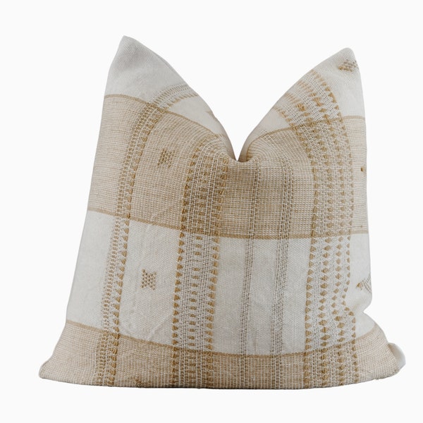 White and tan Indian Wool pillow cover, Off white Cream and Beige Striped Indian Wool Pillow Covers, Neutral pillow, Cream white pillows