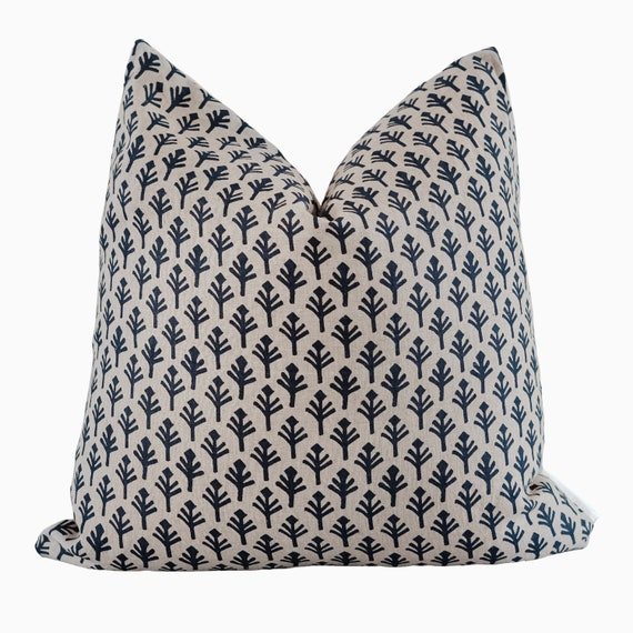 Beige Pillow Cover Navy Blue Leaf Pillows Neutral Cushions Decorative Pillows Designer Throw Pillows Floral Pillows Hand Block Covers Etsy Canada