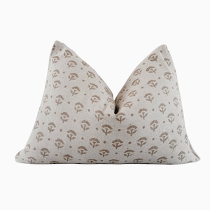 Lumbar Pillow Cover | Beige Floral Pillow | Floral Accent Pillow | Throw Pillow Cover | Hand Block Linen Pillow Cover | New Apartment Gift