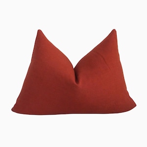 Housse de coussin lombaire en lin rouille – 14 x 20 coussin fait main, coussin style campagnard, décoration d&#39;intérieur rustique, coussin décoratif pour canapé ou lit