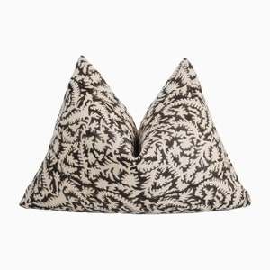 Dark Brown Lumbar Pillow Covers, Brown Floral Linen Pillow Cover, Floral Block Print Pillow, Brown Floral Throw Pillows