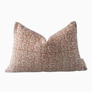 Terracotta Rust Floral Pillow Cover Brown Linen Throw Pillow Decorative Cushion High End Accent Pillow Designer Sofa Pillowcase