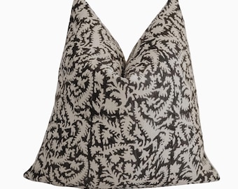 Blumen Leinen Kissenbezug | Schwarz & Braun Block Print Kissen