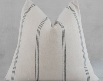 Coussins en coton blanc, housse de coussin de ferme blanche, housses en coton tissé à rayures 20 x 20, coussin à rayures blanches et noires