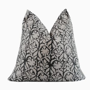 Black Floral Block Print Pillow Cover, Black and Cream Throw Pillow, Hand Block Printed Pillow, Floral Cushion Cover, Decorative Pillow