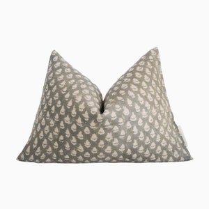 Lumbar Pillow Cover 14x20, Decorative Gray Pillow Cover, Indian Hand Block Linen Pillow Cover, Mediterranean Pillow Cover, High End Pillow