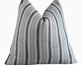 Indian Hand Block Print Pillow | Linen Pillow Cover | Black and White Striped Pillow Cover | House Pillow Cover | New Apartment Gift