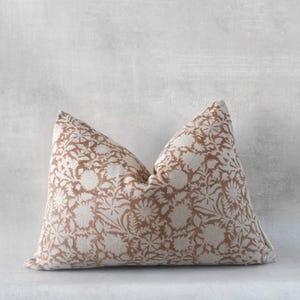 Lumbar Pillow Cover Terracotta Rust Brown Floral Pillow Natural Linen Cushion Cover Warm Earth Tone Sofa Pillow