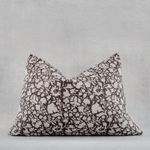 Brown Linen Lumbar Pillow Cover, Chocolate Floral Decorative Pillow, 14x20 Handcrafted Throw Cushion, Neutral Cozy Home Accent