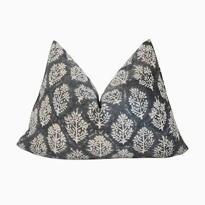 Lumbar Blue Grey Linen Pillow Cover, Block Linen Pillow Covers, Blue Grey Throw Pillow, Floral Throw Pillows, Blue Grey Floral Pillow