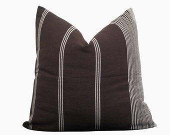 Dark Brown and White Pillow Cover, 20x20 Pillow Cover Lumbar, Warm Brown Stripe Pillow Cover, Brown Pillow Cover