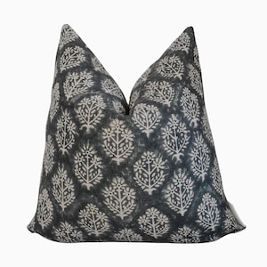 Indigo Floral Linen Pillow Cover – Navy Blue Decorative Throw Pillow for Boho, Cottage, or Modern Decor – 18x18 Boutique Cushion