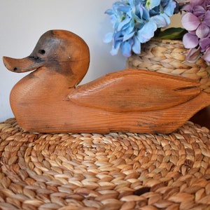 Vintage Hand Carved Wooden Duck Sculpture Figurine